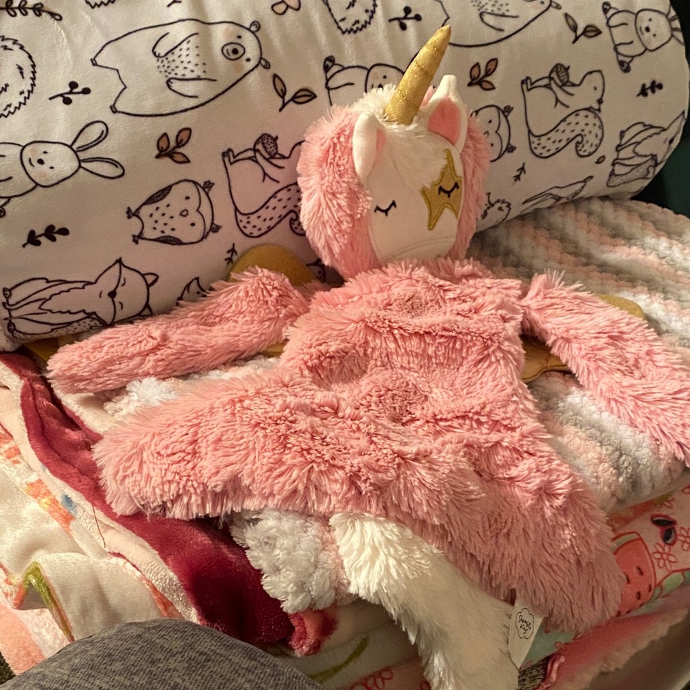 Plush Pink Unicorn Toy with Golden Horn